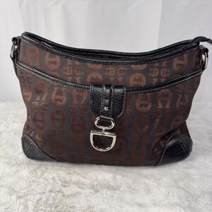 Etienne Aigner Signature Monogram Canvas/leather Shoulder  Bag